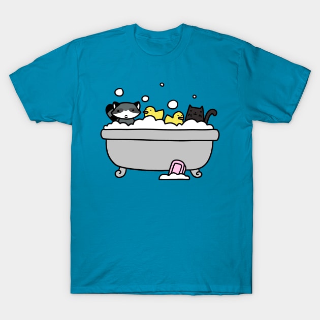 Raccoon and Black Cat Bath T-Shirt by saradaboru